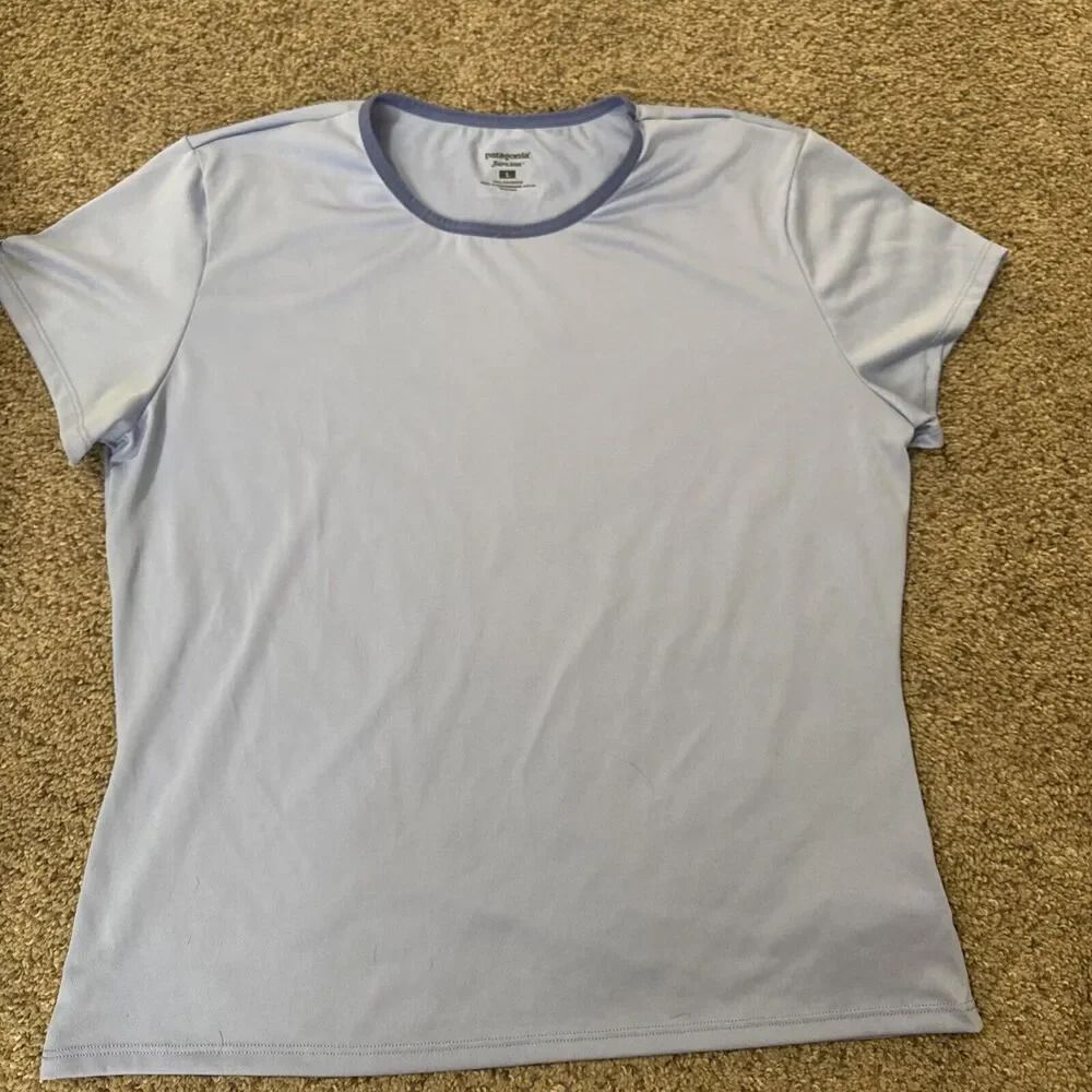 Patagonia Shirt Womens L Blue Capilene Cool Daily Short‎ Sleeve Lightweight